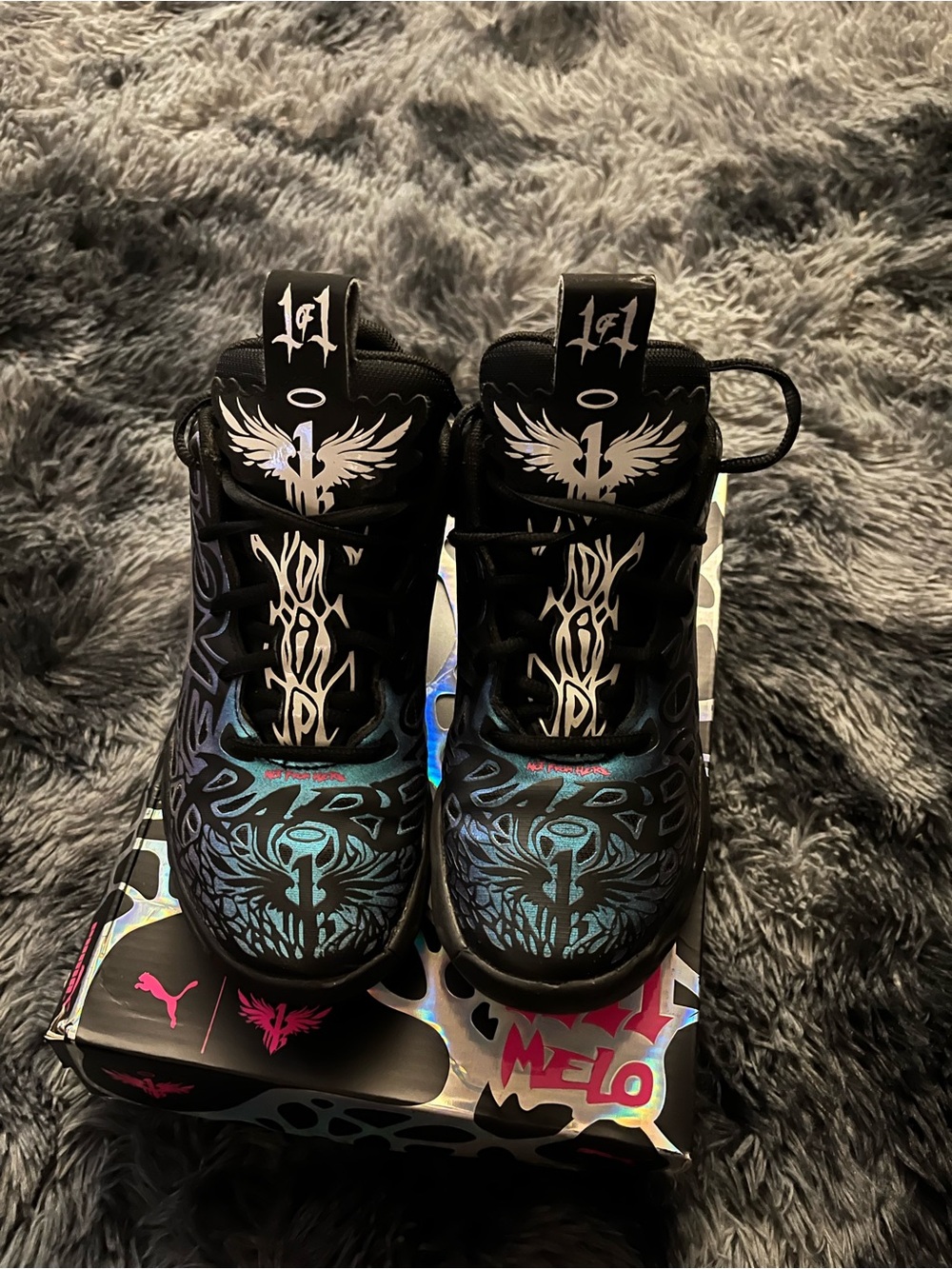 Puma Black with Teal Graphic Melo Basketball Shoes